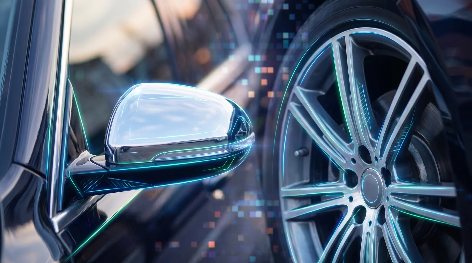 AI edge detection focusing on intricate car details like chrome trim and alloy wheels