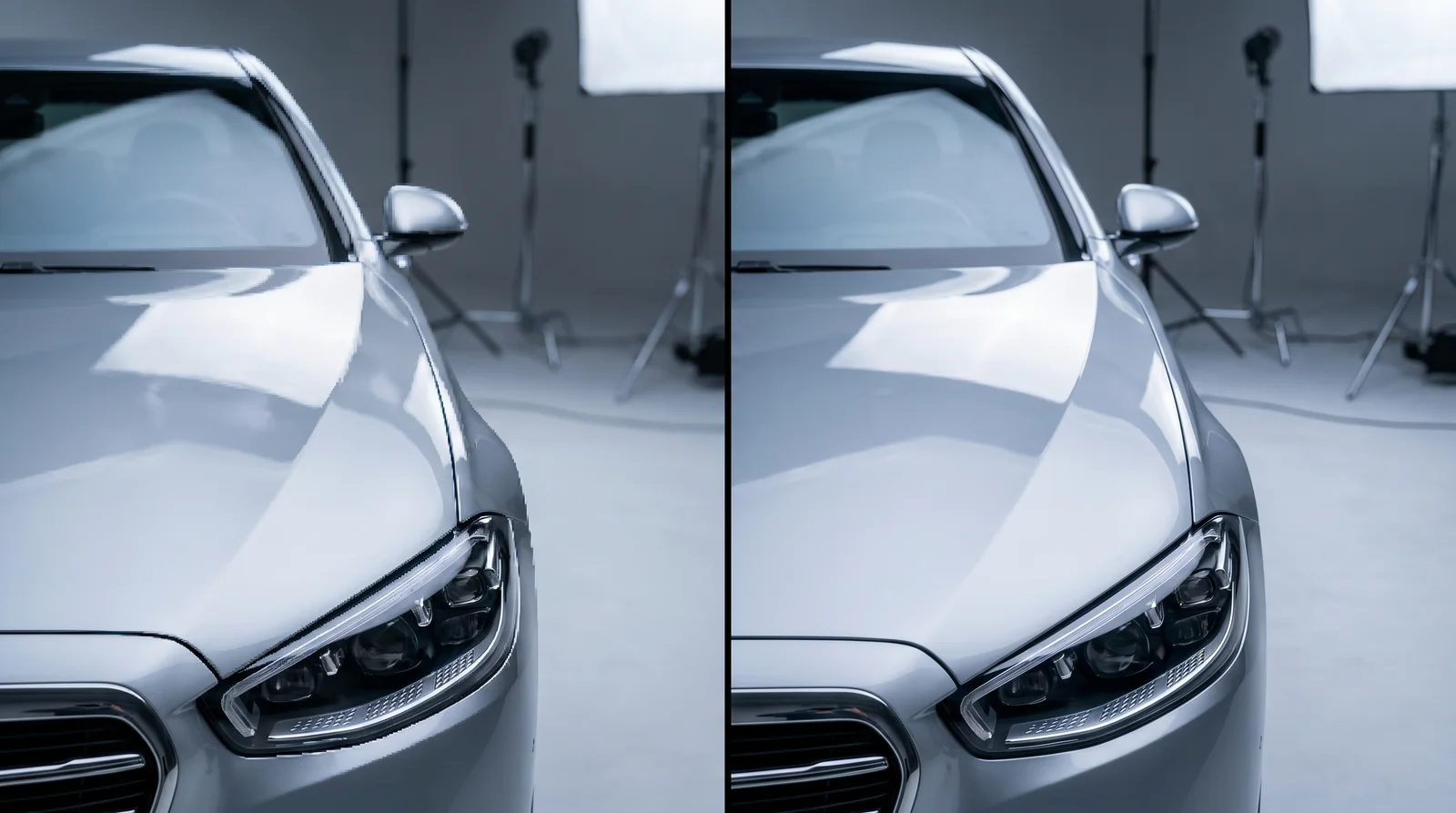Comparison of poor vs. professional AI edge detection on car photos