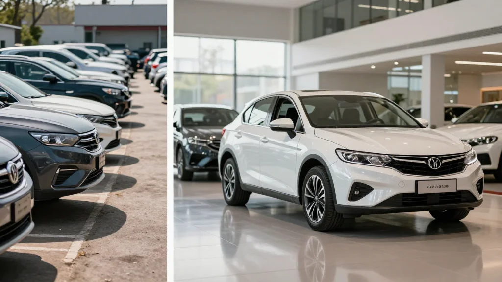 Contrast between traditional car lot photography and AI-enhanced studio-quality visuals