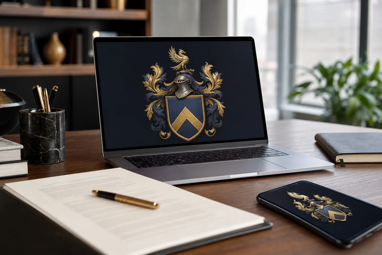 Family crest used across digital and legal platforms for personal branding