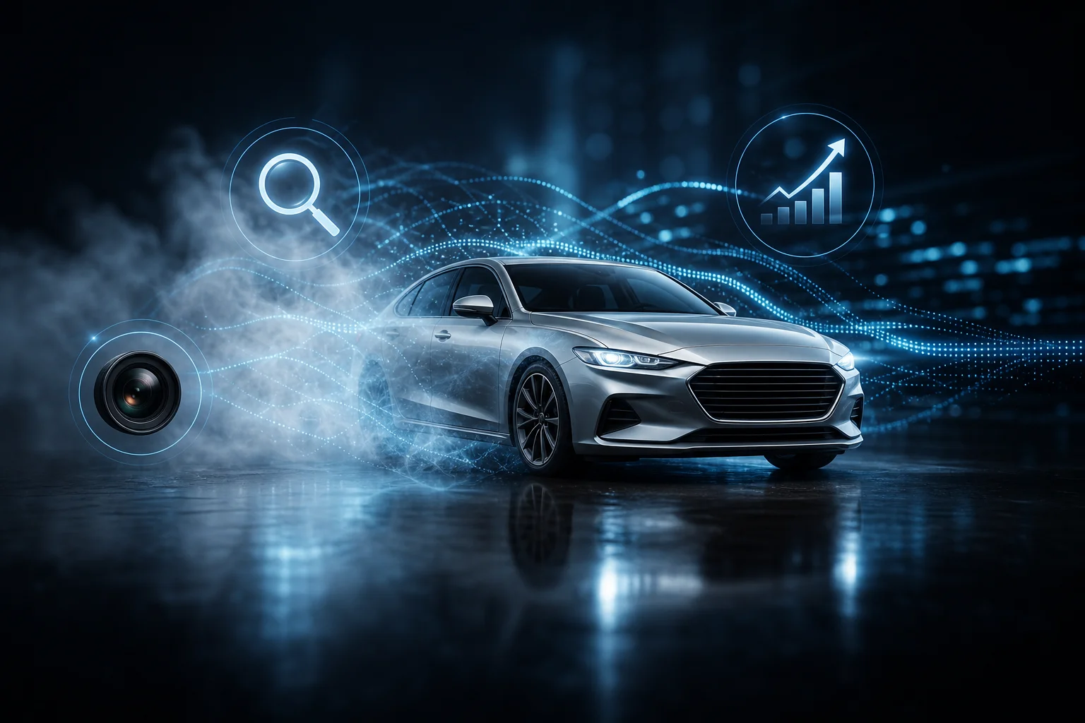 AI car photography merging with SEO data streams