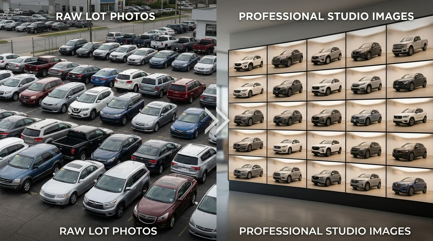 Dealership inventory transformation from inconsistent lot photos to unified professional presentation