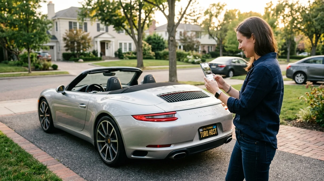 Turo host using mobile app to blur car photo background on smartphone