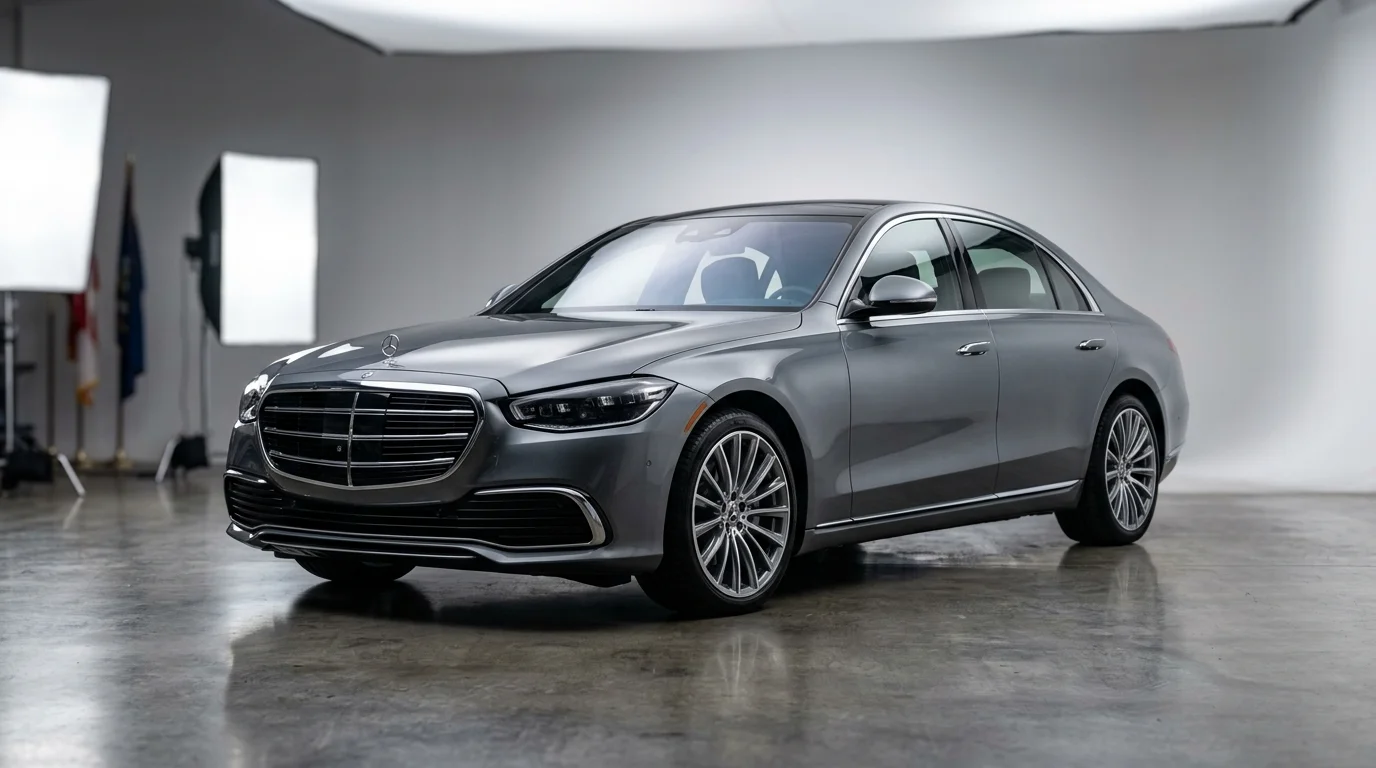 Professional car photography with blurred background studio setup