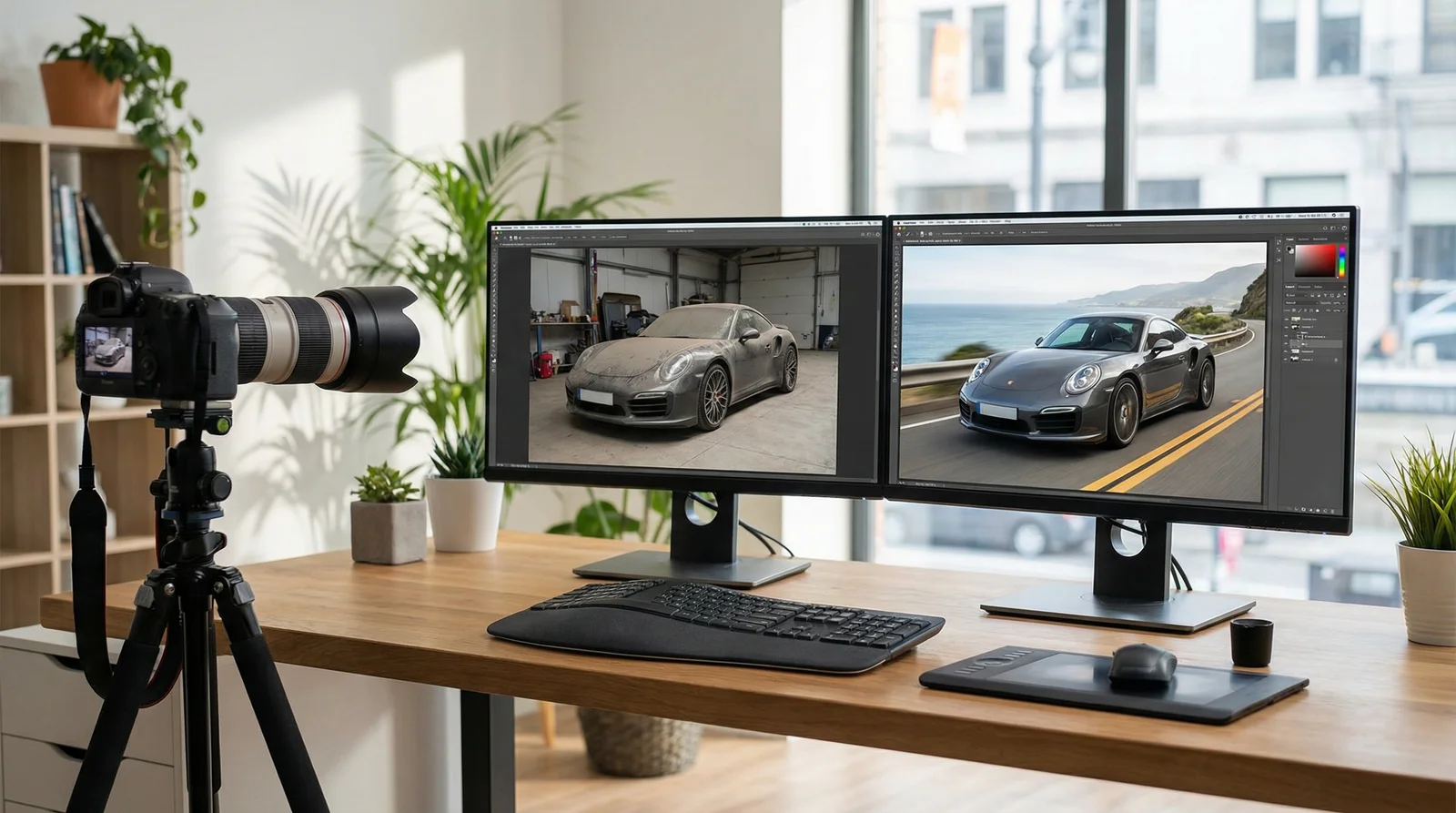 Photoshoot AI editing workspace for automotive photography