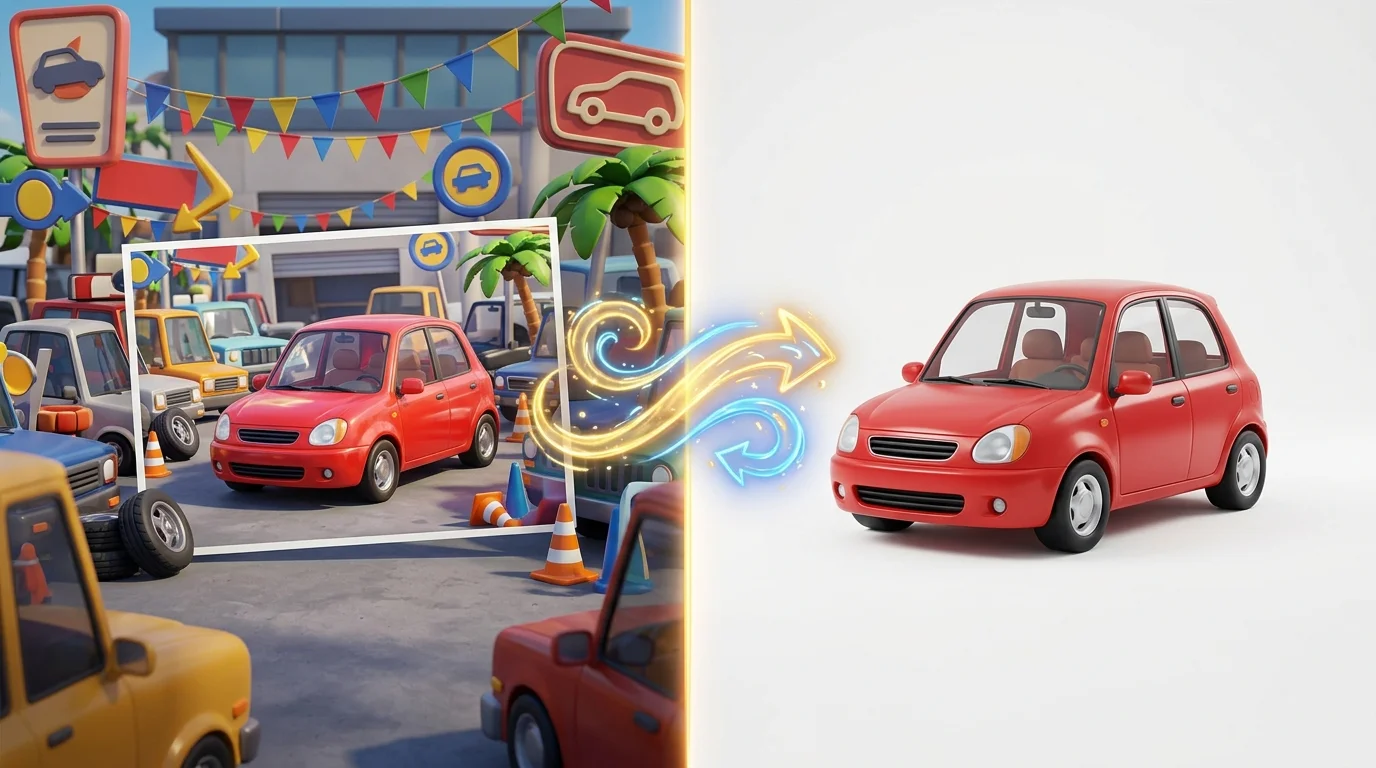Comparison of car photo with cluttered lot background versus clean professional studio background
