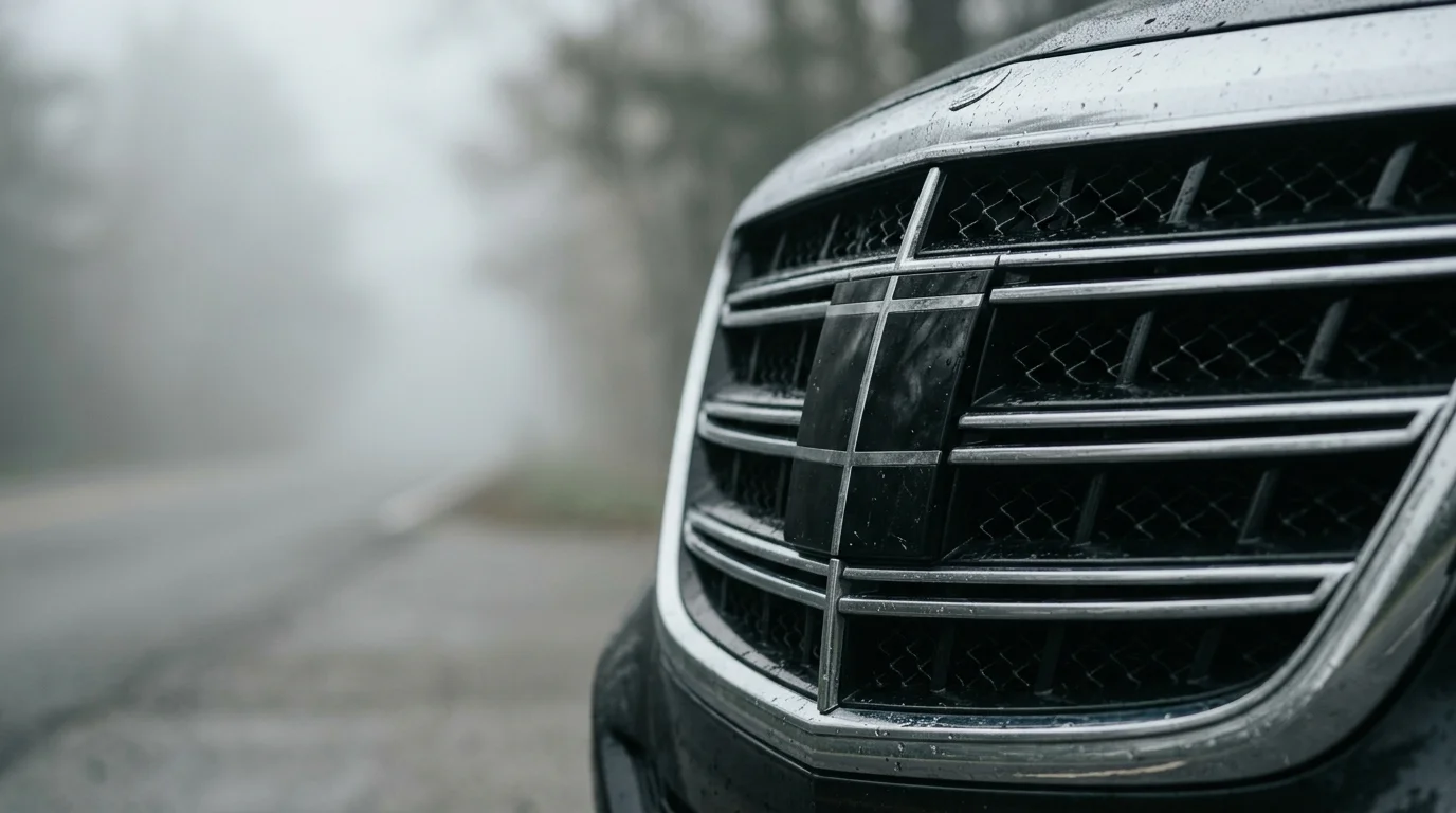 Car grille coming into sharp focus from a blurry background, symbolizing image clarity enhancement