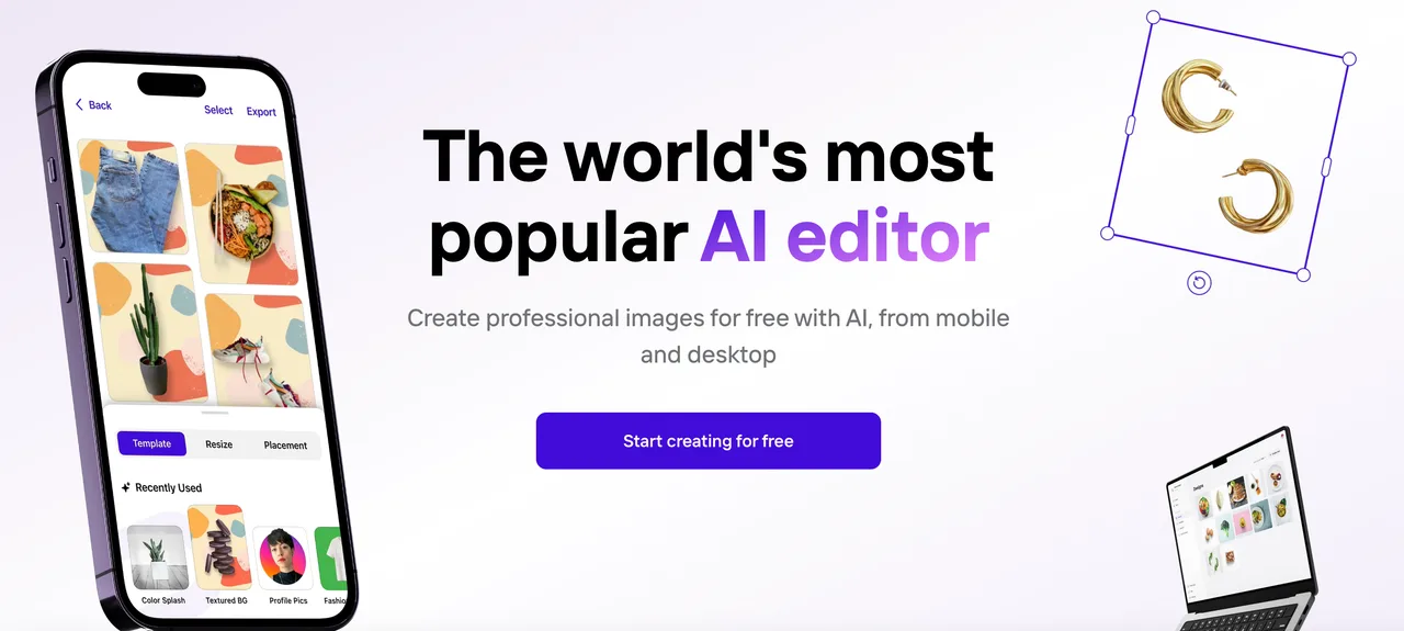 Photoroom AI photo editing interface