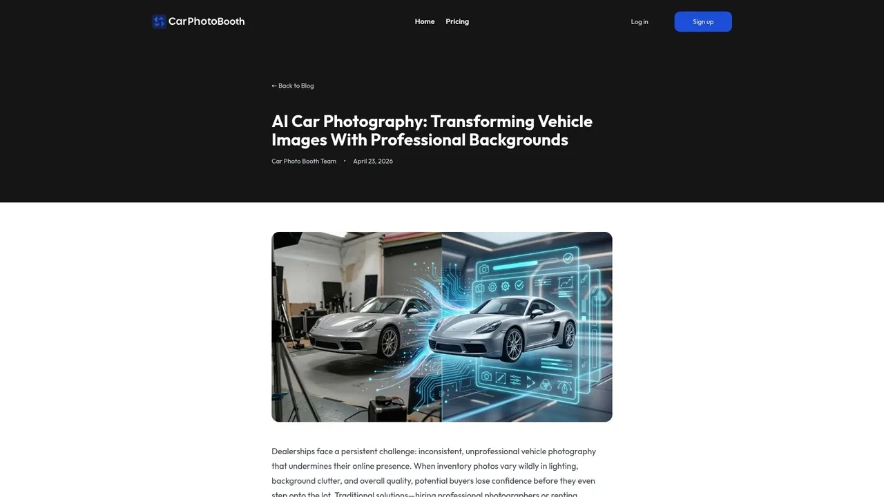 Screenshot of an article explaining AI car photography and professional background workflows.
