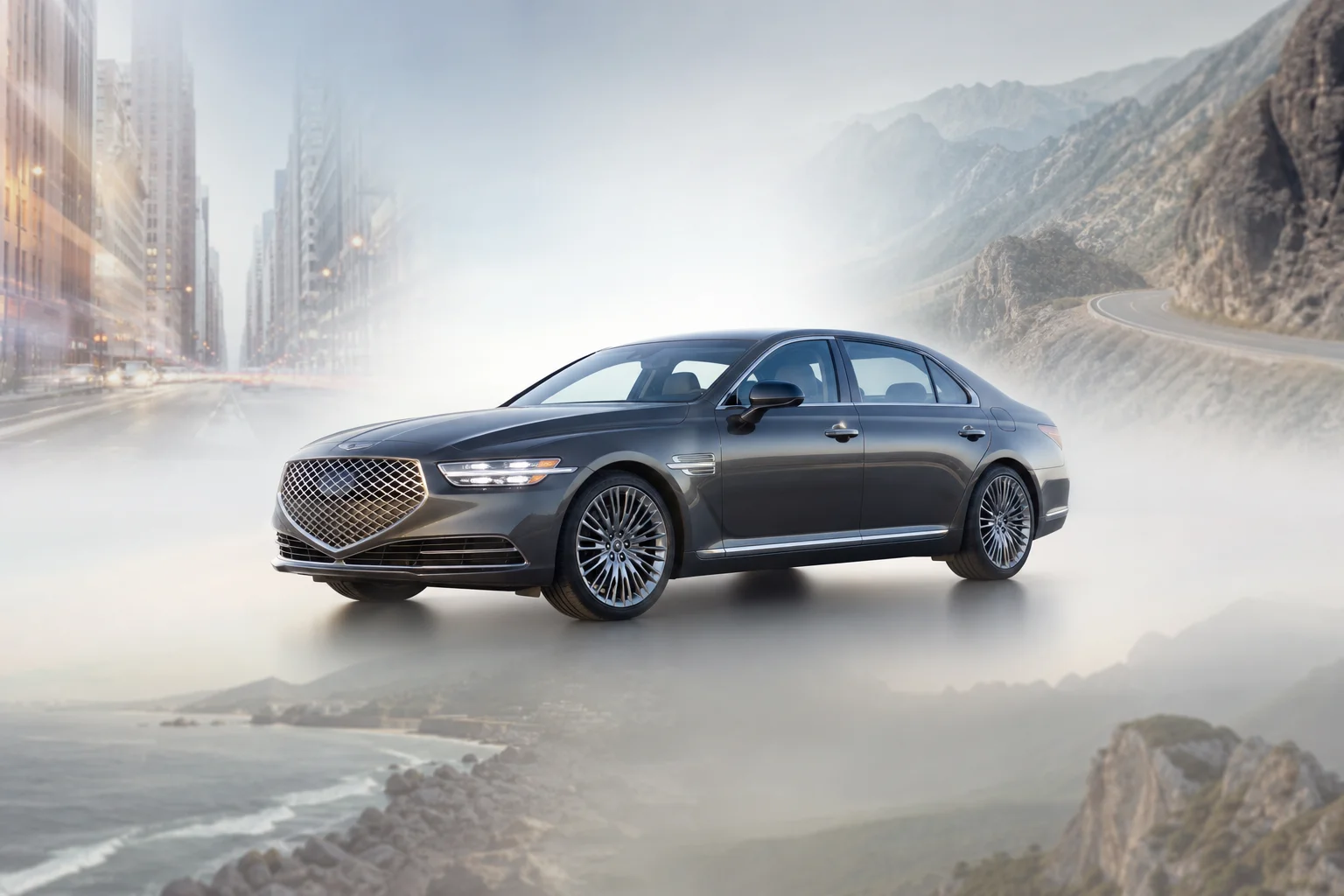 Conceptual visualization of a car with multiple background options fading in and out