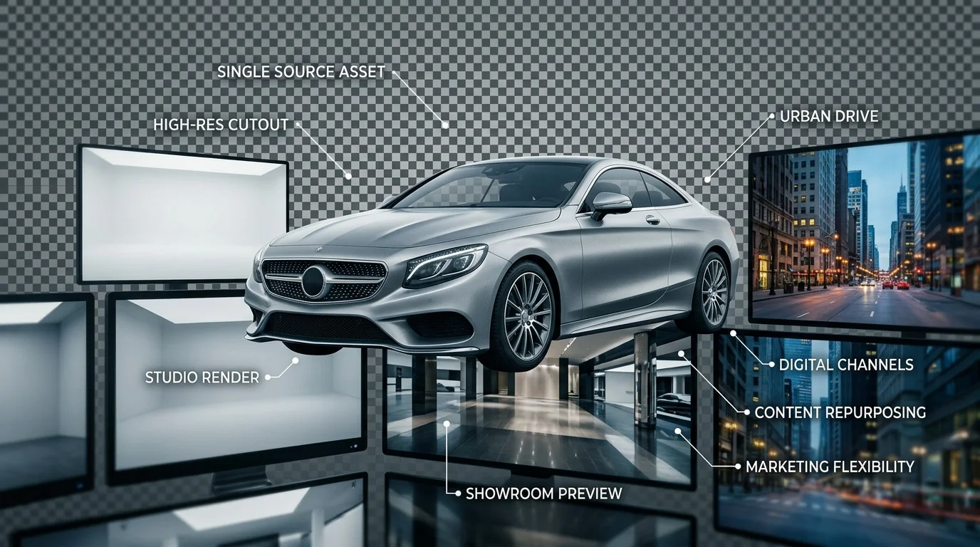 Car cut out on transparent background used across multiple digital layouts