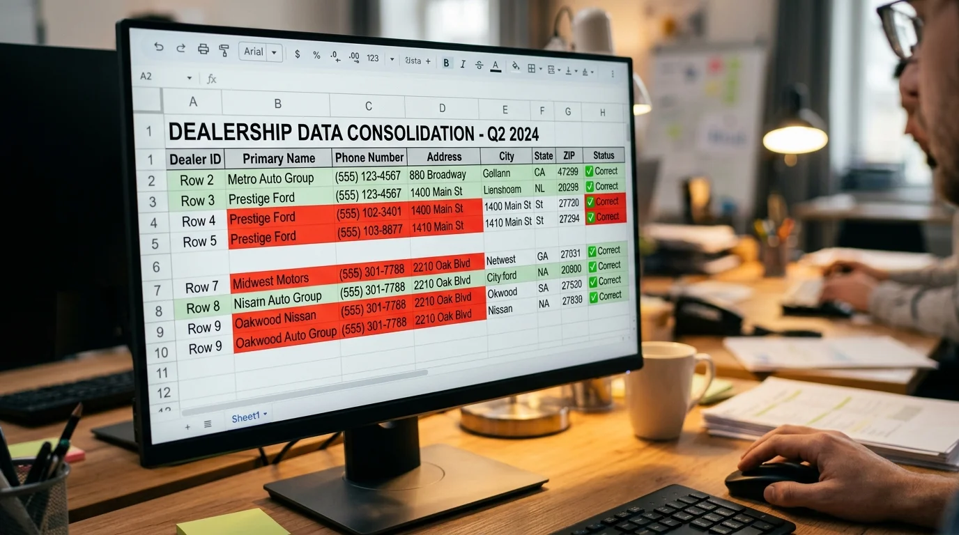 A comparison view showing inconsistent NAP data across multiple directories with corrections highlighted