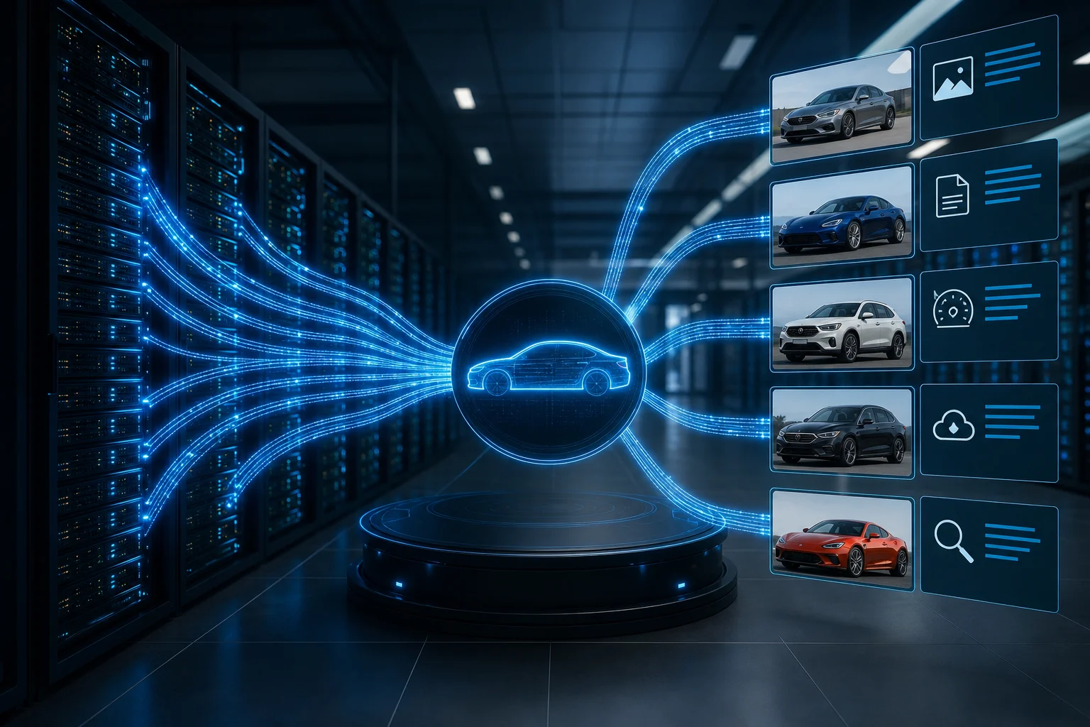 AI system processing car images with optimized metadata and formats