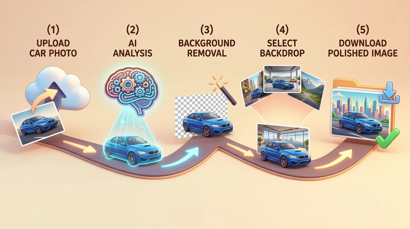 Five-step workflow for creating transparent car images using AI tools