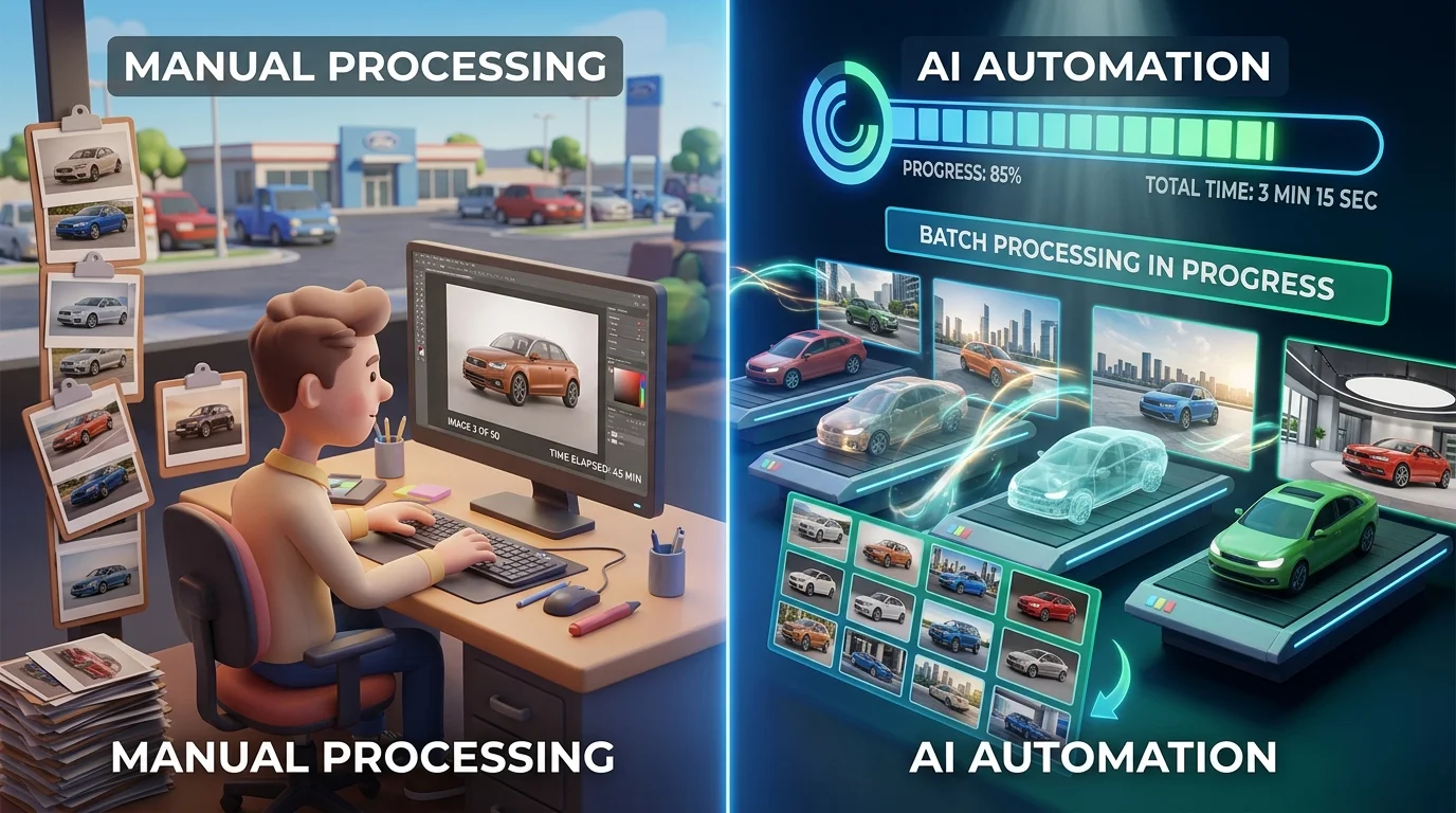 Comparison of manual versus automated batch processing for high-volume car image creation
