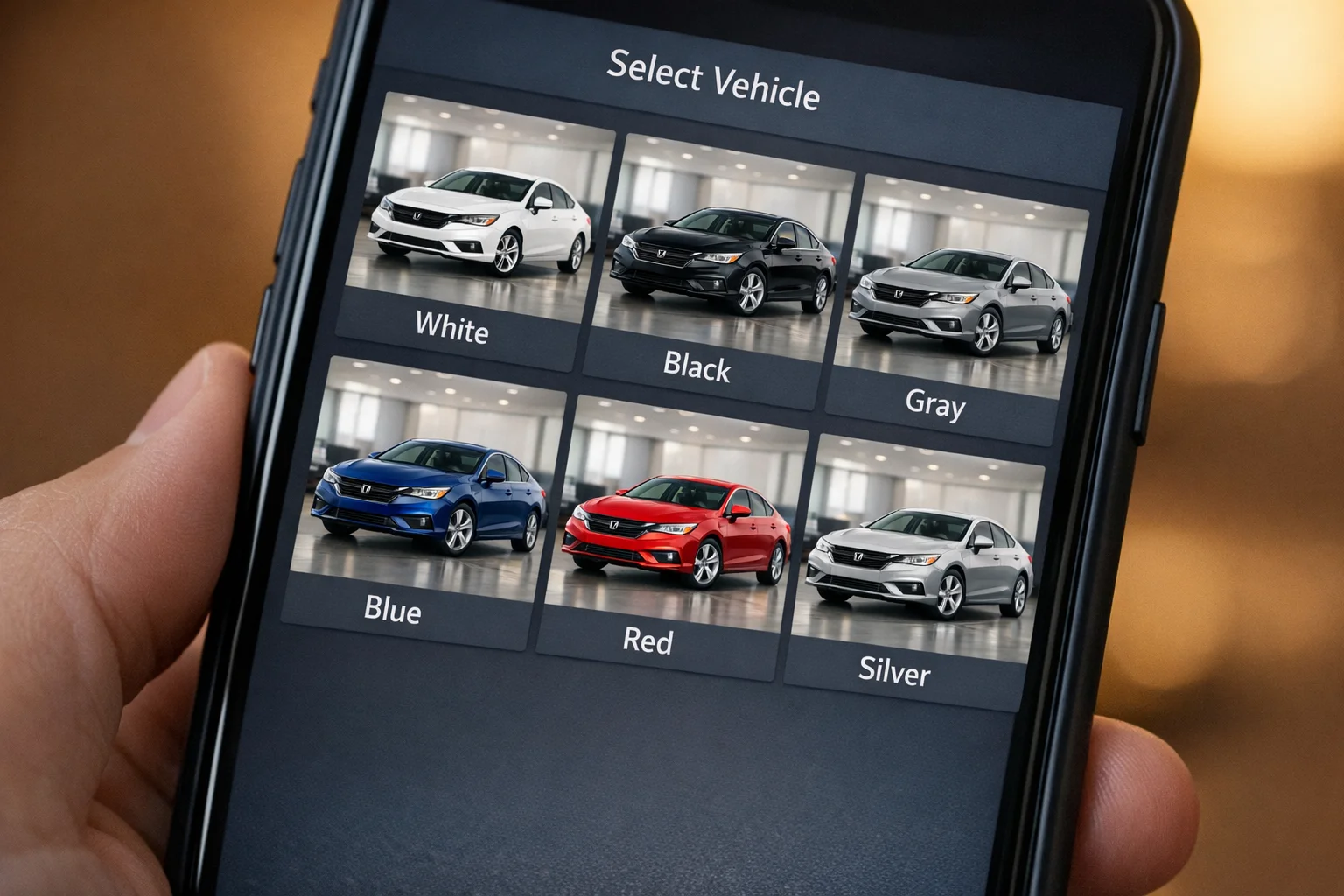 Mobile inventory display showing consistent vehicle photos with uniform backgrounds