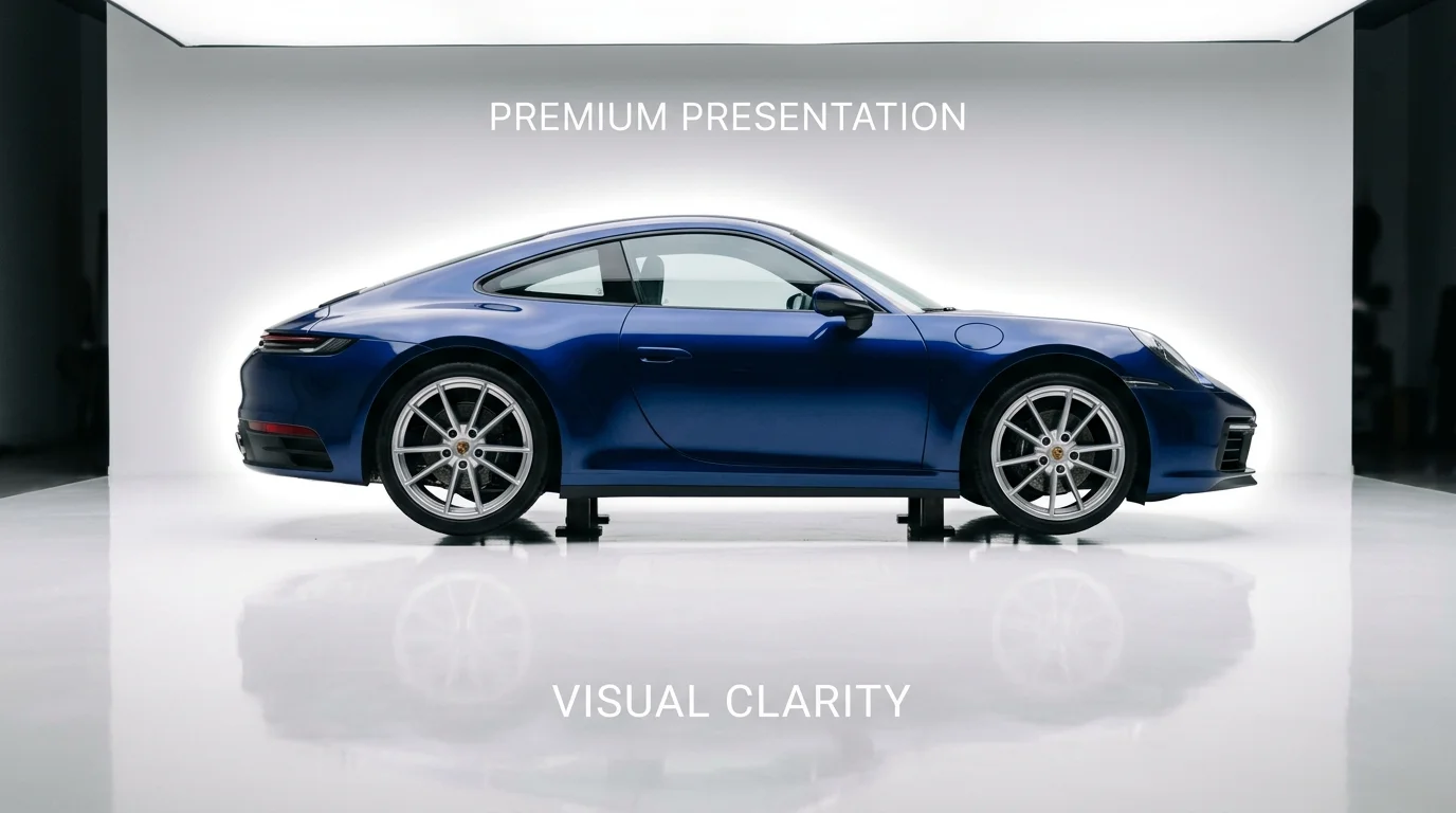 Isolated car on a white studio background symbolizing premium automotive presentation