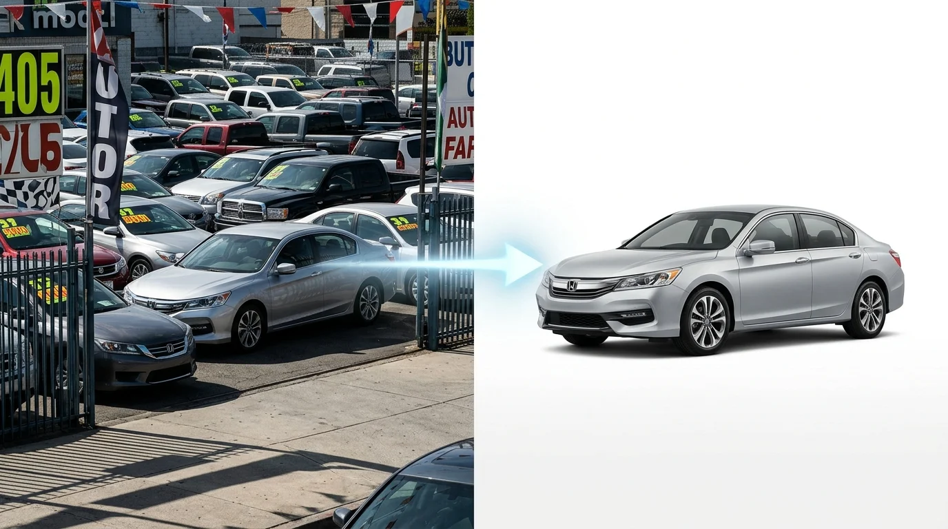 Before and after comparison of AI transparent background removal on a car photo