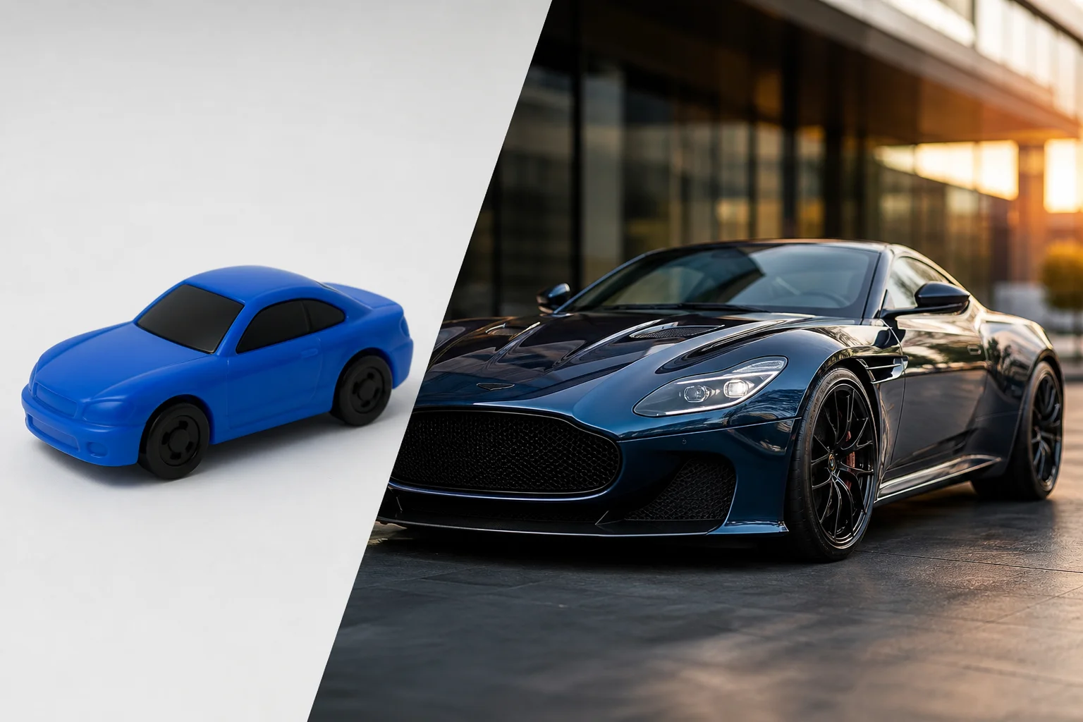 Comparison between generic flat editing and professional realistic AI rendering.