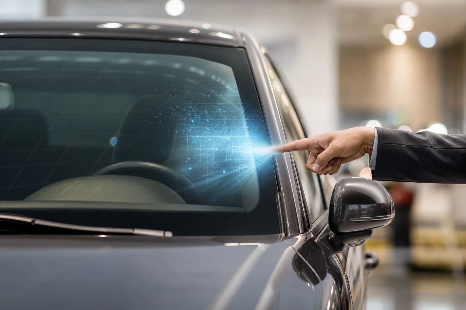 Visual metaphor of AI seamlessly removing text from a car photo while reconstructing the background