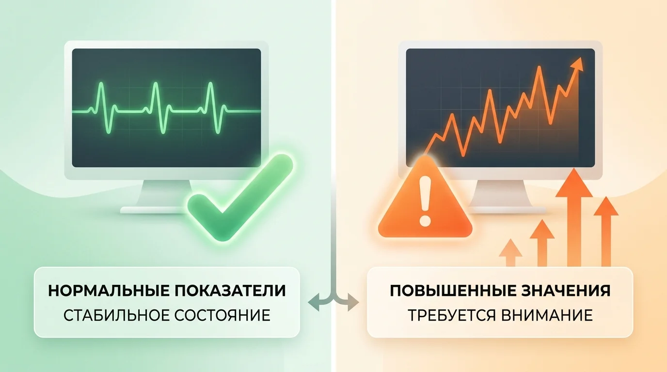 Визуальное сравнение нормальных и отклоняющихся показателей анализа мочи