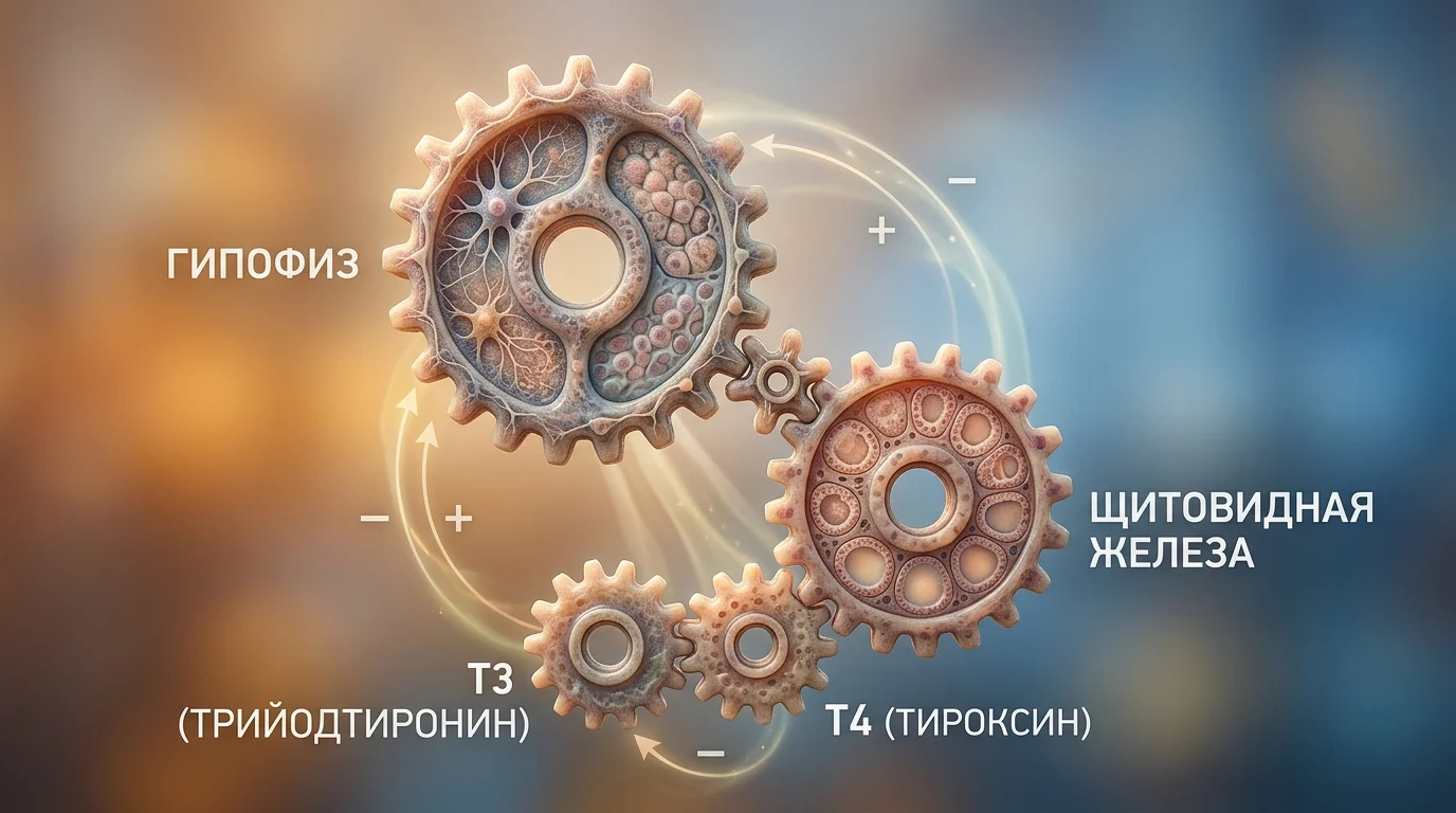 Схема взаимодействия ТТГ, Т4 и Т3 в организме