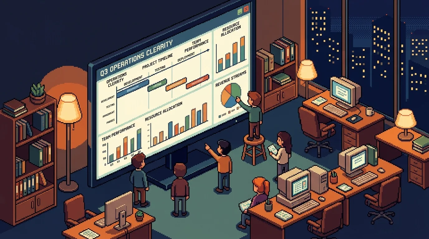 Pixel-art dashboard bringing order to previously chaotic startup operations.