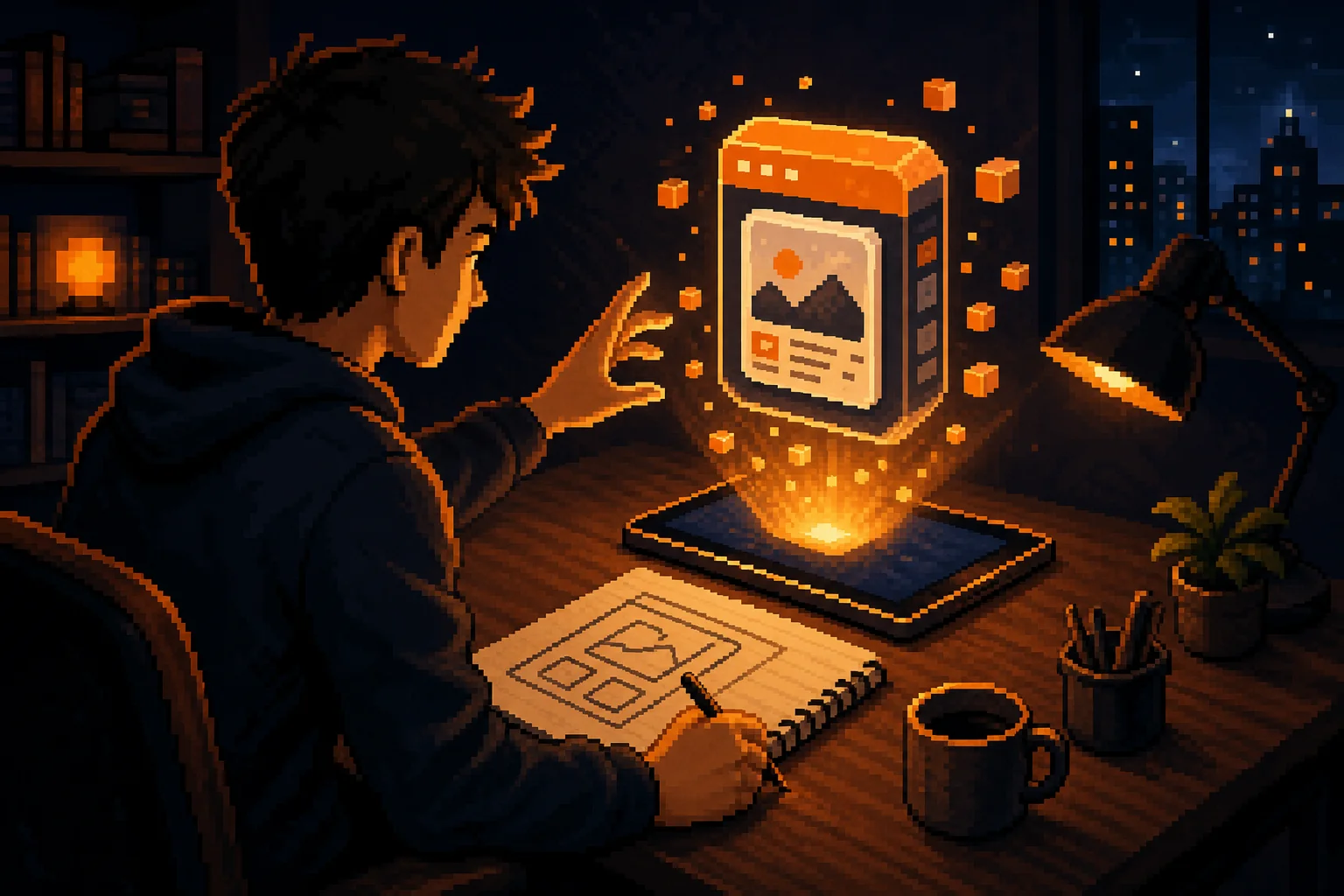 Founder sketching idea that transforms into a digital SaaS app via Bolt.new