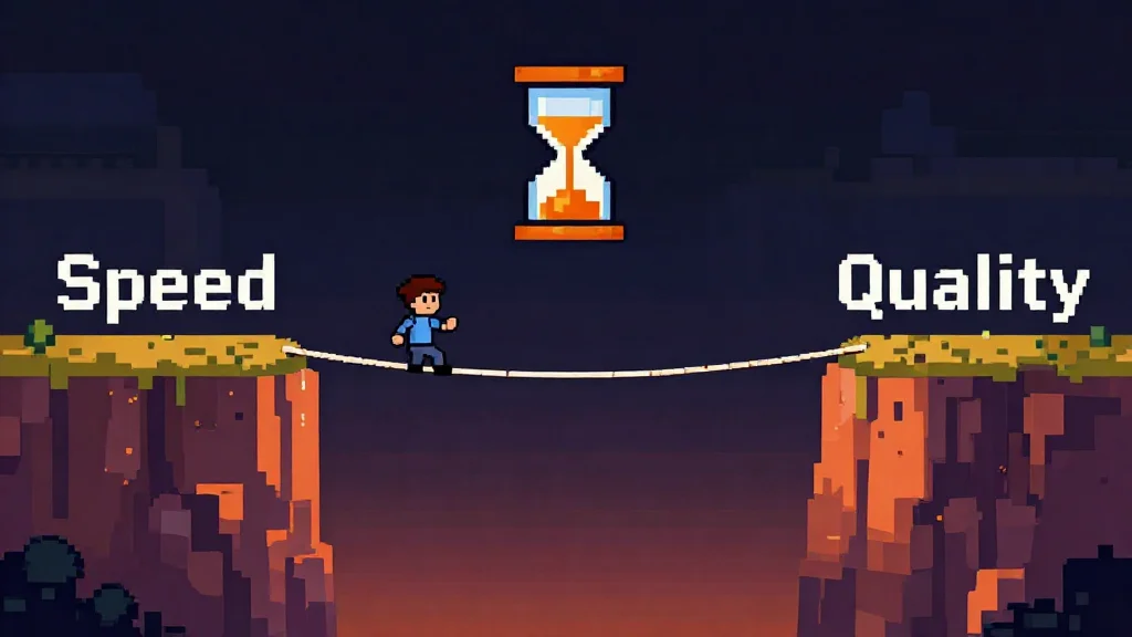 Pixel art founder balancing speed and quality constraints