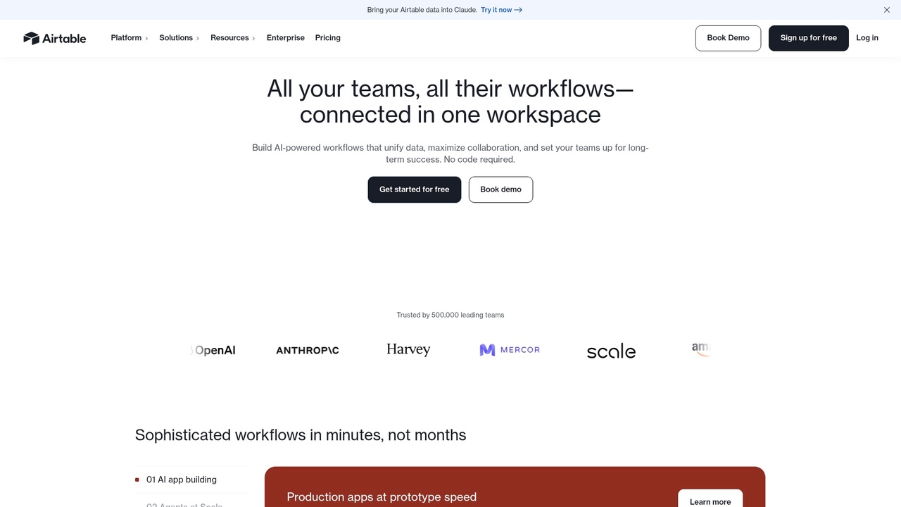 Airtable interface showing a simple project tracking table with limited automation