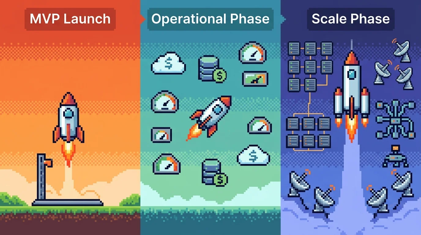 Product lifecycle from MVP launch through operational and scale phases