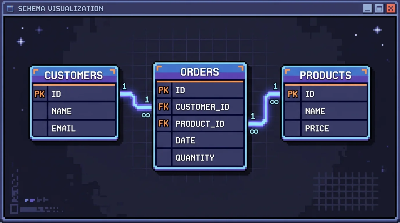 Database schema diagram showing proper table relationships and key structures