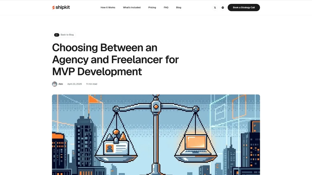 Screenshot of blog post comparing agency vs. freelancer for MVP development