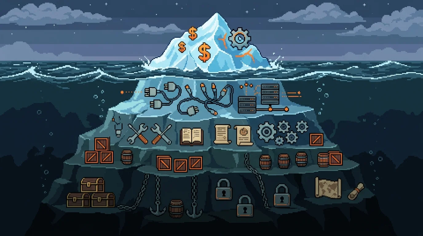 Budget iceberg visualization showing hidden MVP costs beneath the surface