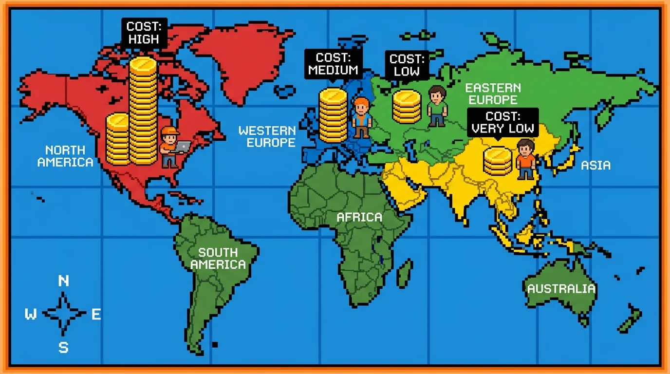 Global MVP development cost comparison by region with visual cost representation
