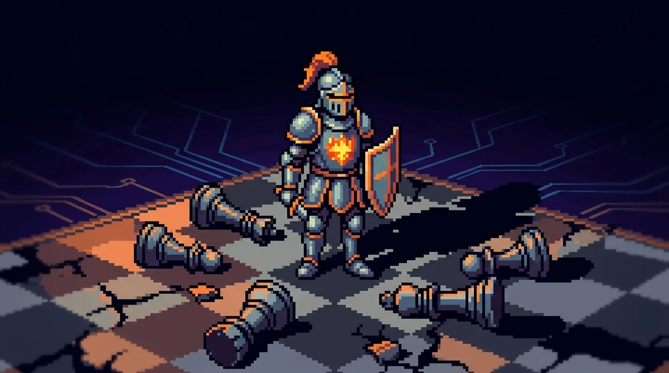Pixel-art knight on a chessboard symbolizing the strategic value of a technical co-founder