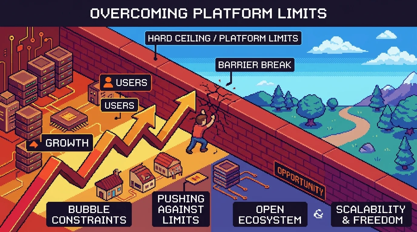 Visual representation of a startup hitting Bubble's scalability ceiling and the barrier to growth
