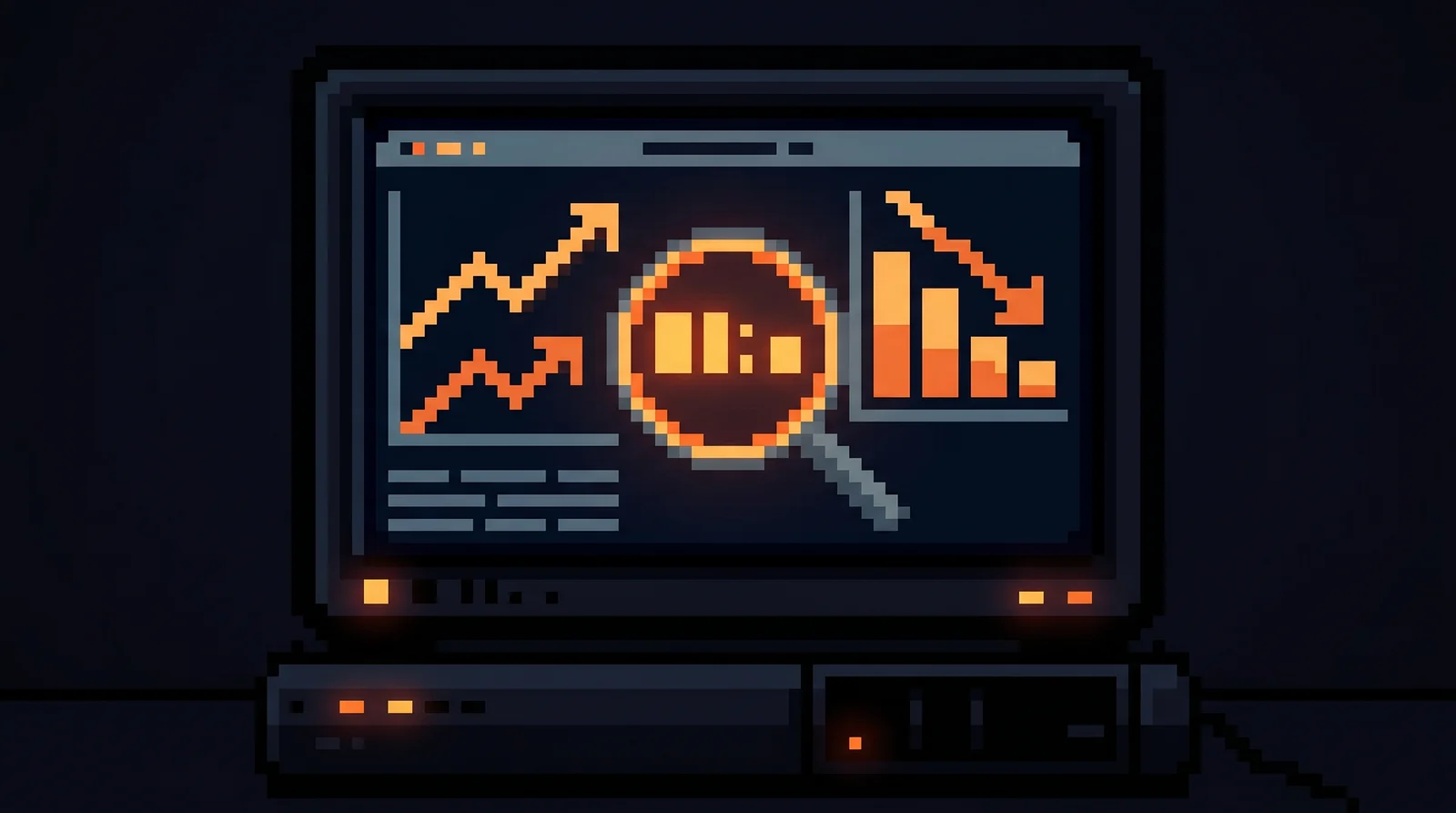 Pixel-art dashboard highlighting key SaaS metrics for product-market fit
