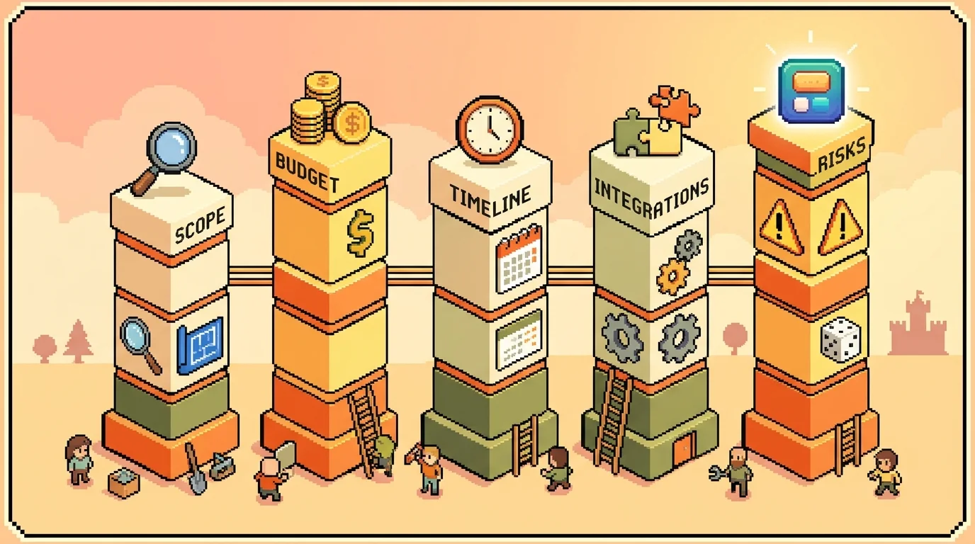Visual representation of the five core blocks of app development estimation