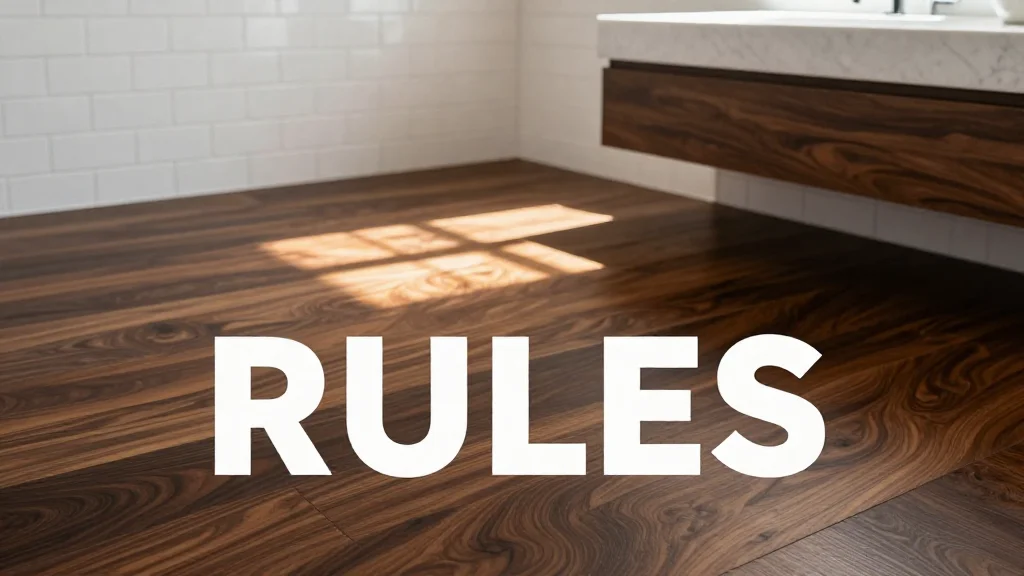 Luxury bathroom with dark wood flooring contrasting against white tile and marble accents, warm natural lighting
