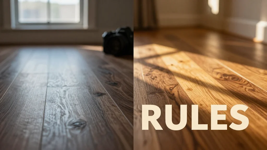 Hardwood floor sample showing dramatic color changes under different lighting conditions