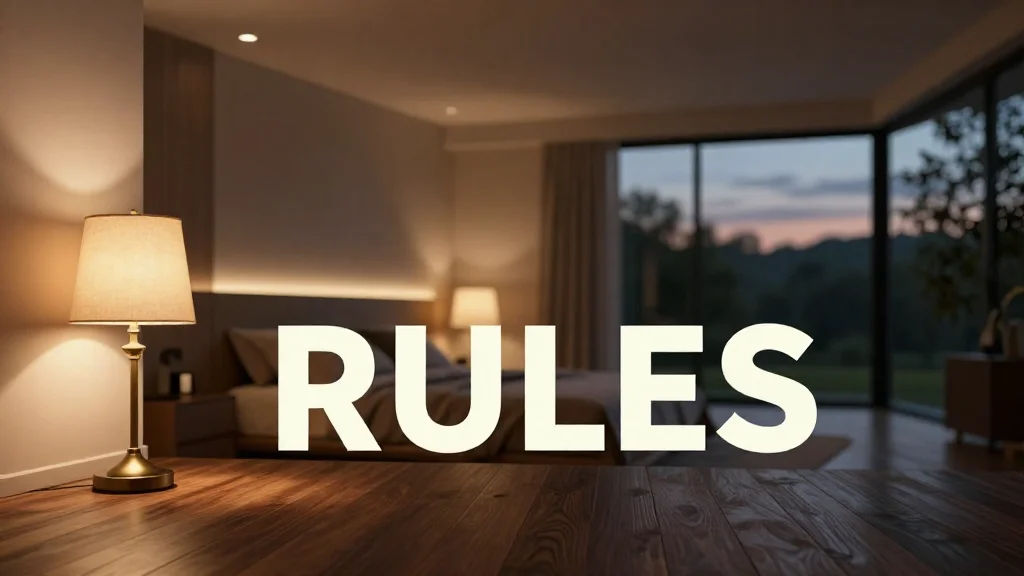 Bedroom with layered lighting design illuminating dark hardwood floors