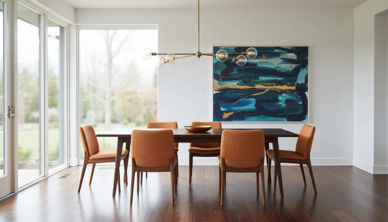 Modern dining room with dark hardwood floors