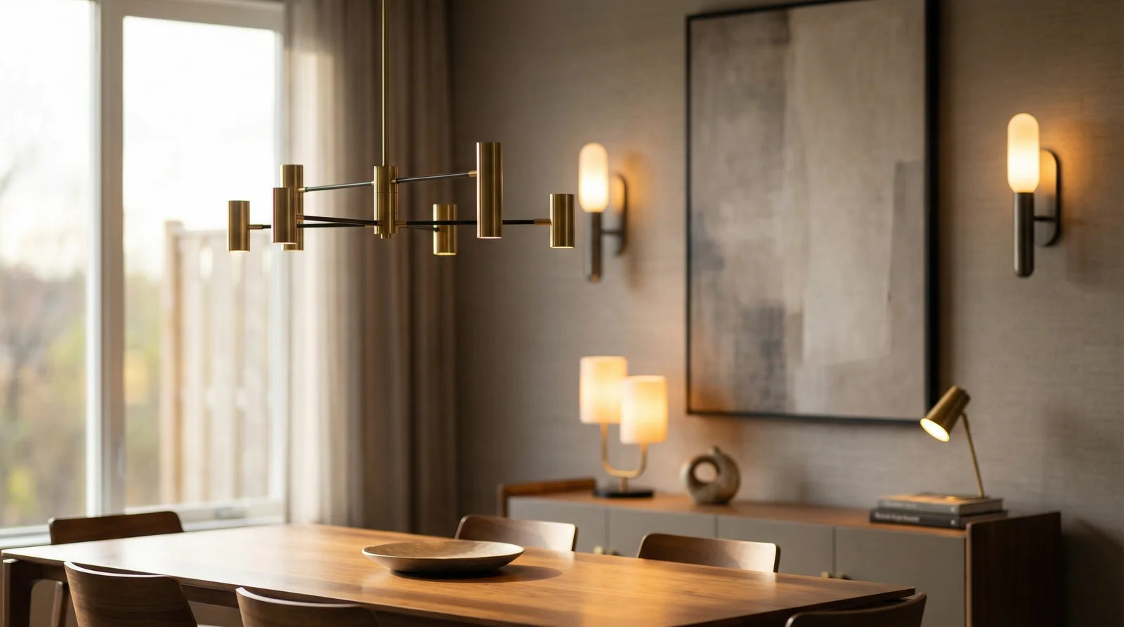 Layered lighting in dark floor dining rooms