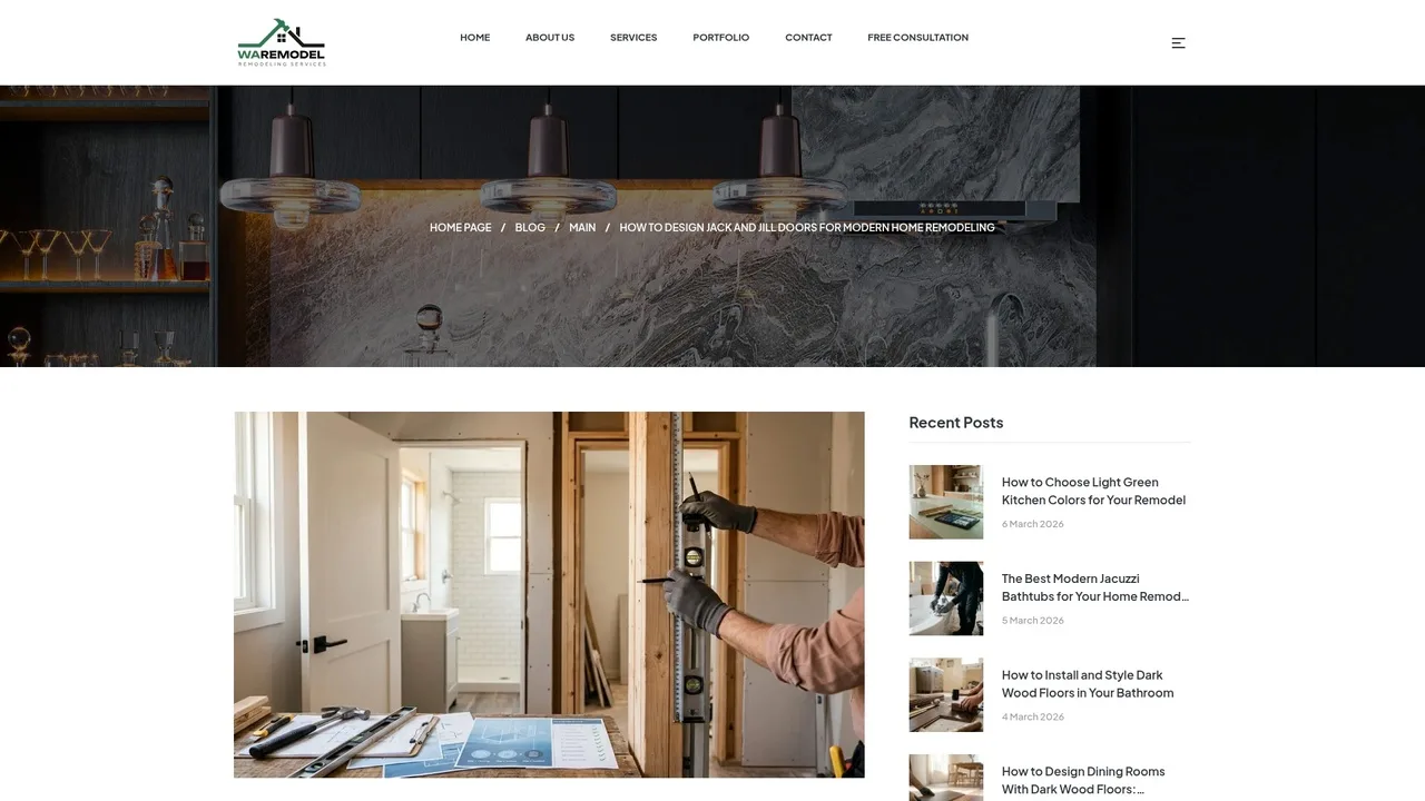 WAREMODEL's guide on jack and jill door placement with diagrams showing pocket door integration and sight line management