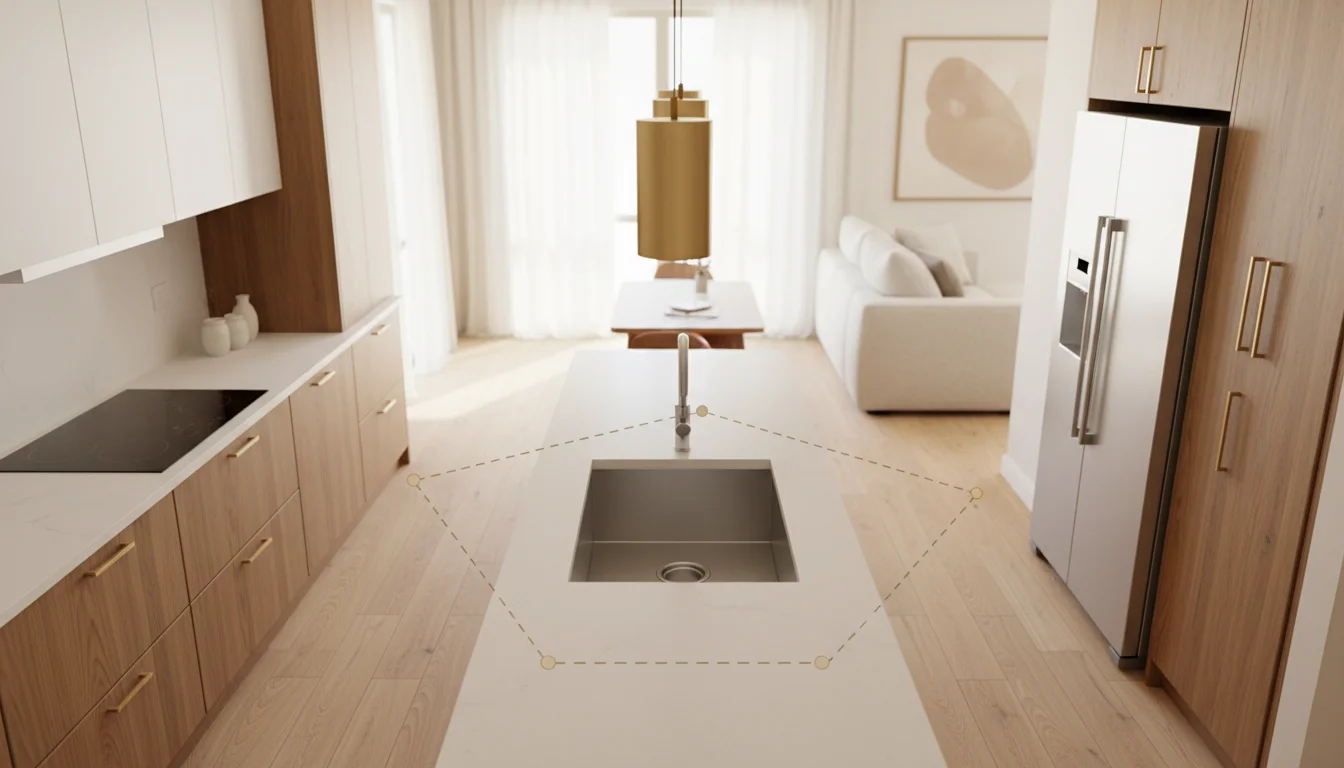 Kitchen sink placement in work triangle layout