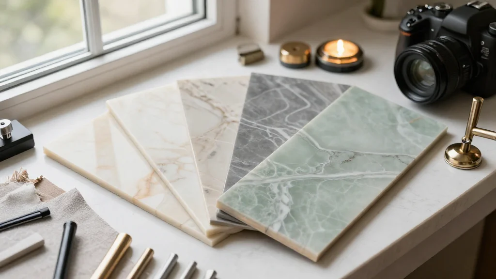 Onyx color samples and fixture selections for bathroom design planning