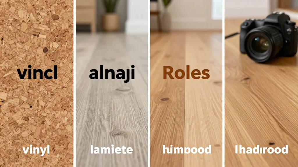 Side-by-side comparison of cork, vinyl, laminate, and hardwood flooring samples