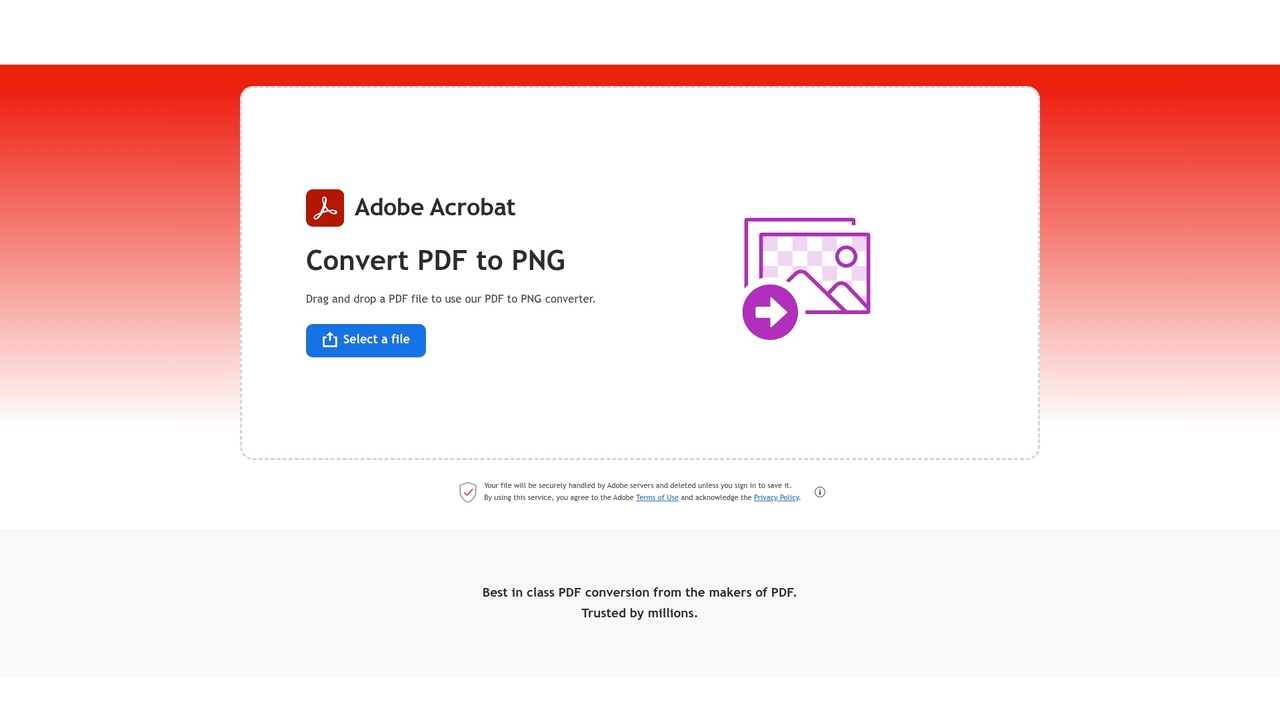 Adobe Acrobat online PDF to PNG converter interface
